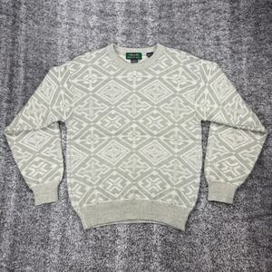 Vtg Colours by Alexander Julian Mens L Gray Wool Sweater Geometric Knit 80s 90s